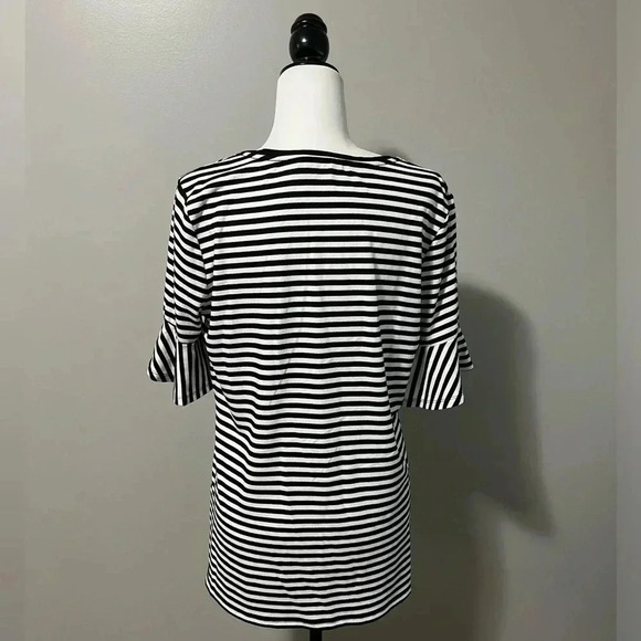 Isaac Mizrahi Shirt Sleeve Striped Scoop Neck Knit Top - Picture 8 of 11